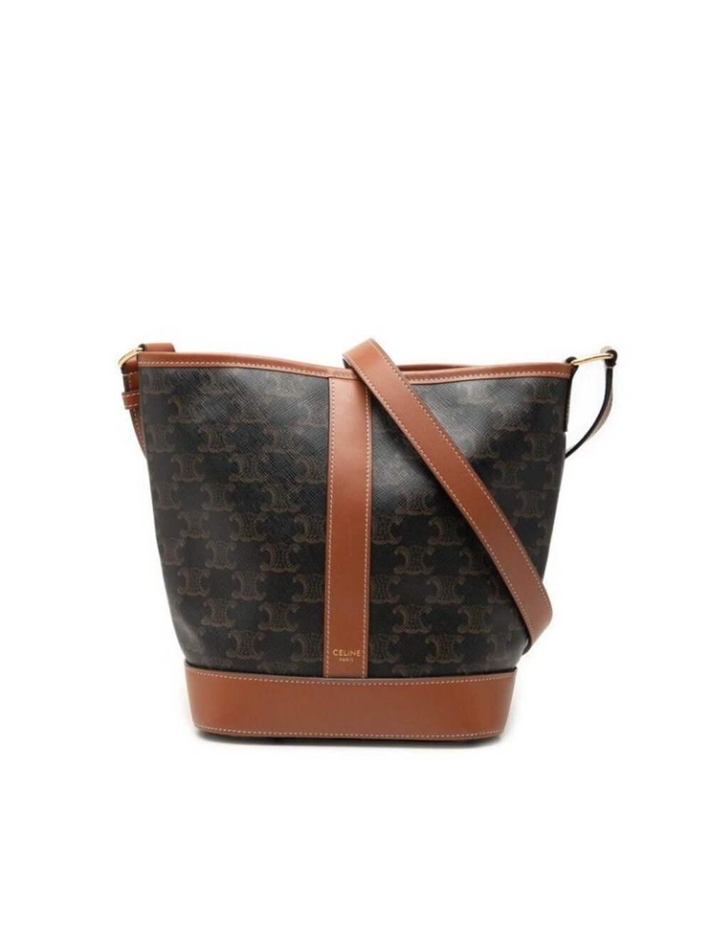 Celine Triomphe Small Bucket Crossbody Shoulder Bag Brown Black Leather